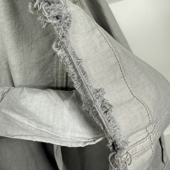 Free People Denim Field Jacket Women's Small Large Ecru Grey Raw Hem Boho Safari - Picture 8 of 13